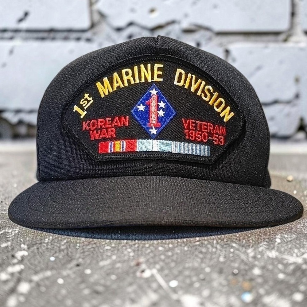 VTG HMC 1st Marine Division Korean War Veteran Hat Snapback Cap Black Patch Y2K
